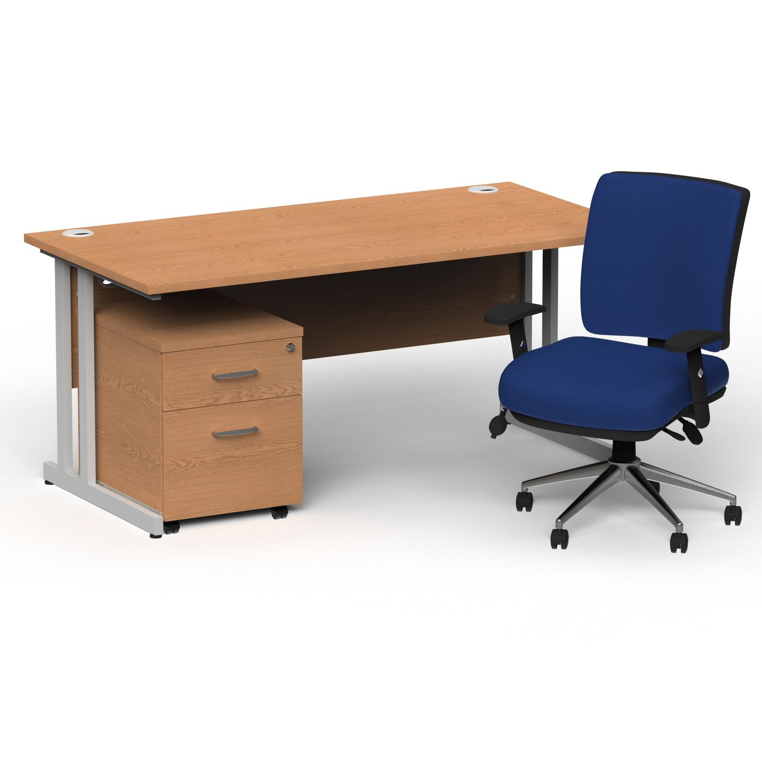 Impulse 1600mm Straight Office Desk Oak Top Silver Cantilever Leg with 2 Drawer
