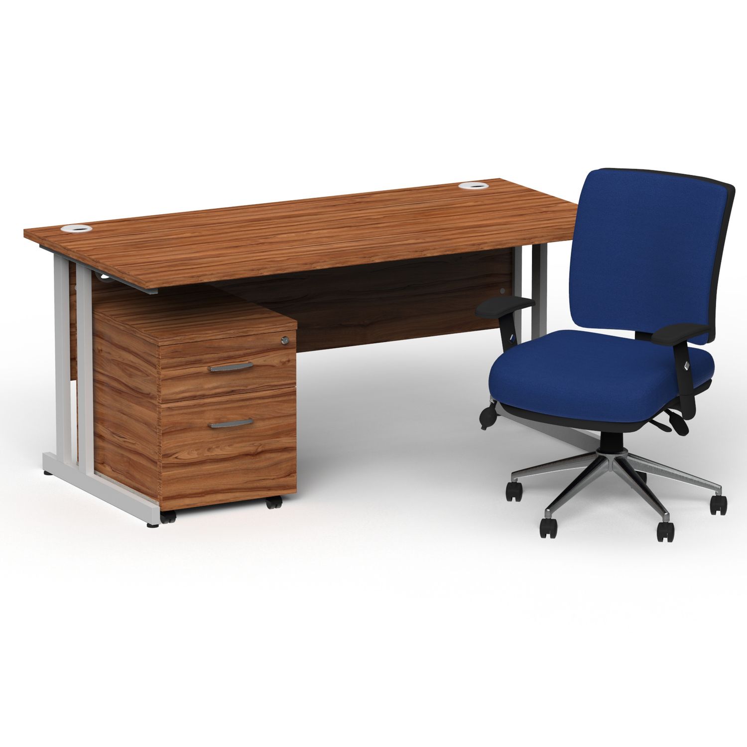 Impulse 1600mm Straight Office Desk Walnut Top Silver Cantilever Leg with 2 Draw