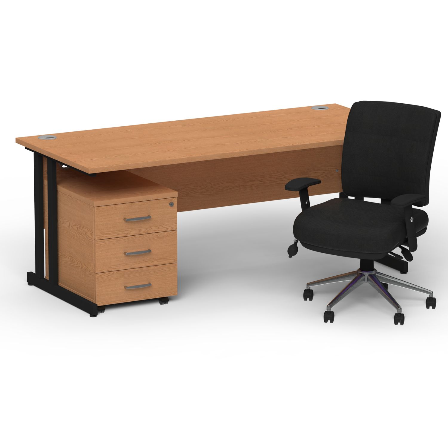 Impulse 1600mm Straight Office Desk Oak Top Black Cantilever Leg with 3 Drawer M