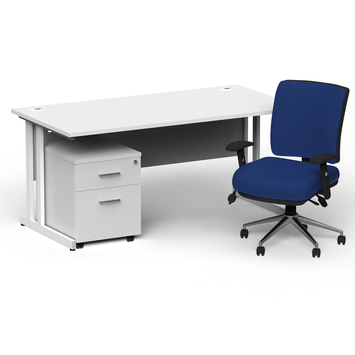 Impulse 1600mm Straight Office Desk White Top White Cantilever Leg with 2 Drawer