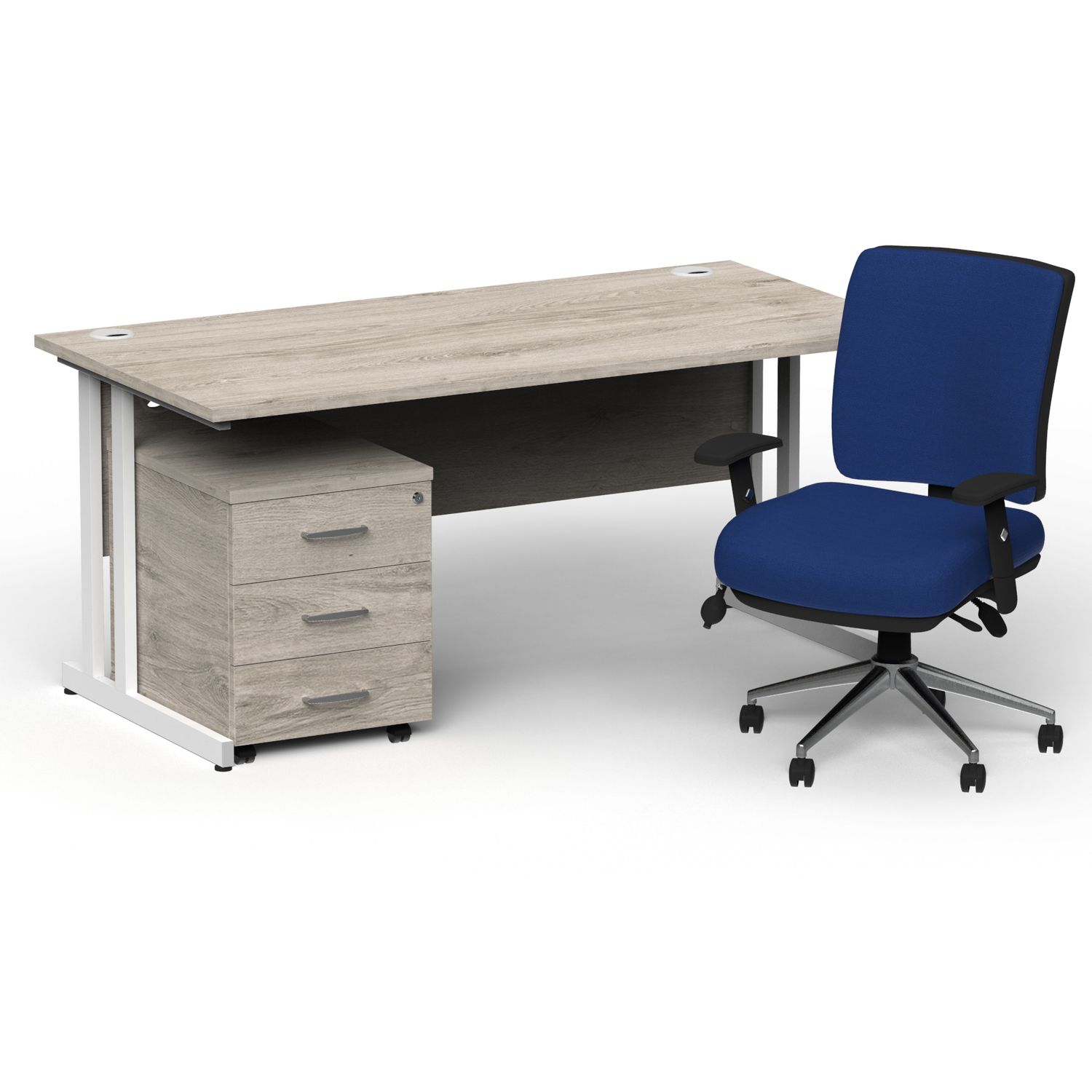 Impulse 1600mm Straight Office Desk Grey Oak Top White Cantilever Leg with 3 Dra