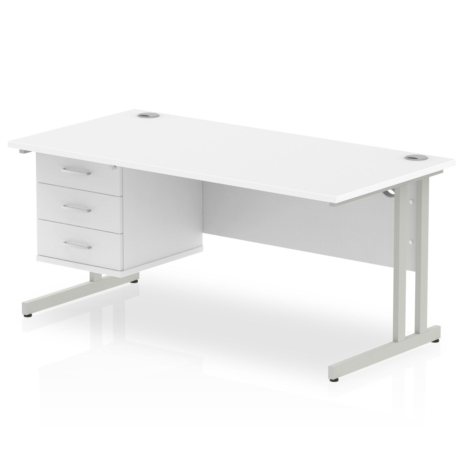 Impulse 1600 x 800mm Straight Office Desk White Top Silver Cantilever Leg Workst