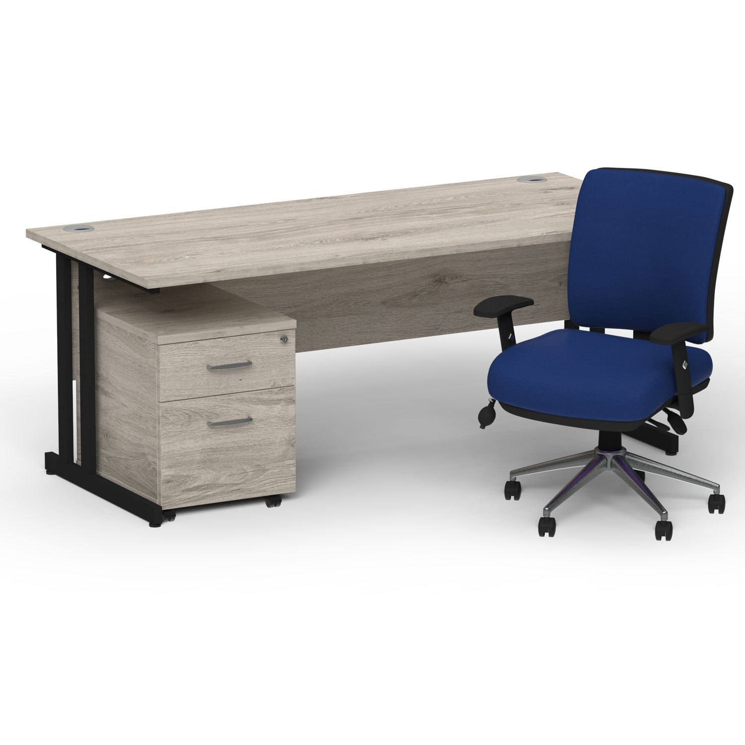 Impulse 1600mm Straight Office Desk Grey Oak Top Black Cantilever Leg with 2 Dra
