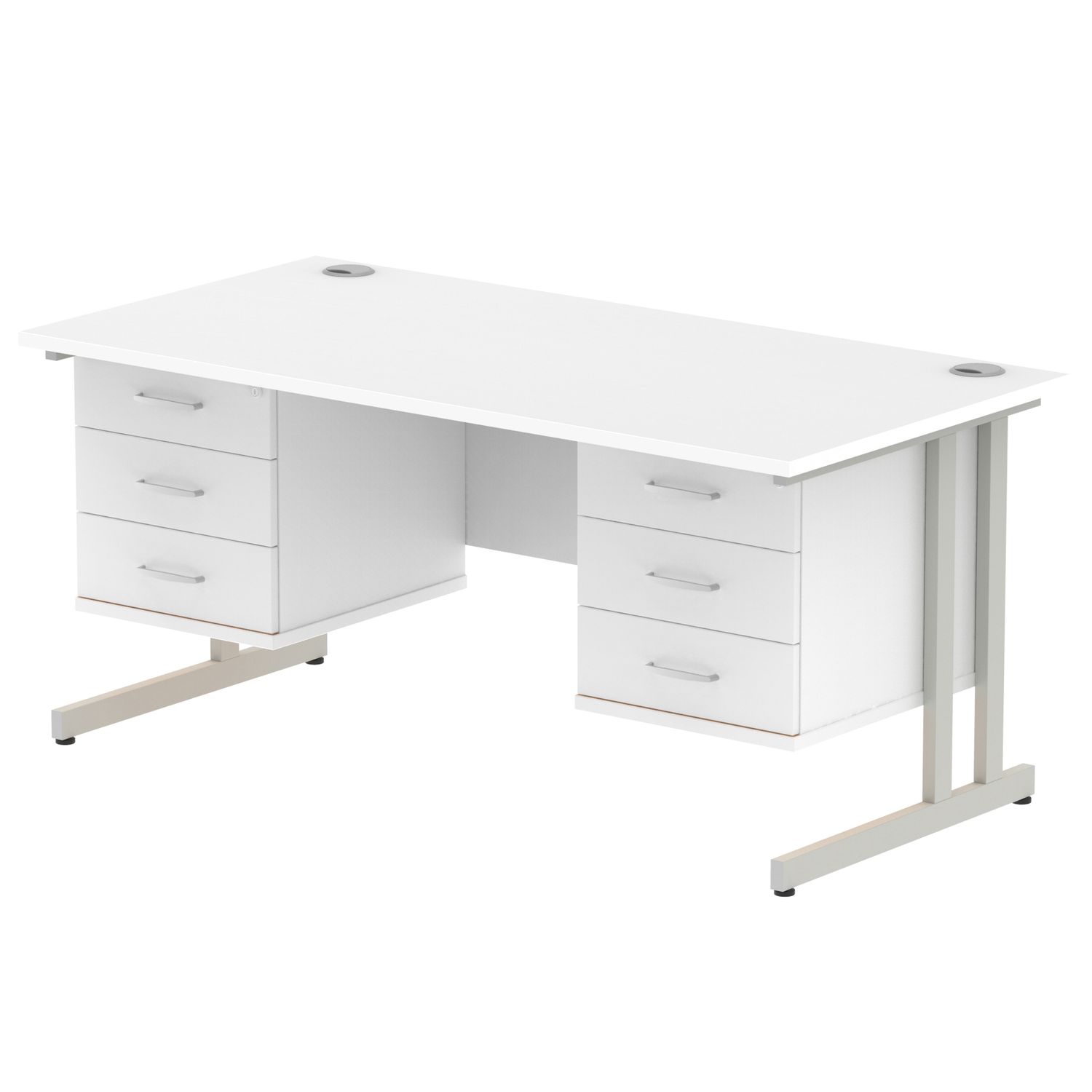 Impulse 1600 x 800mm Straight Office Desk White Top Silver Cantilever Leg Workst