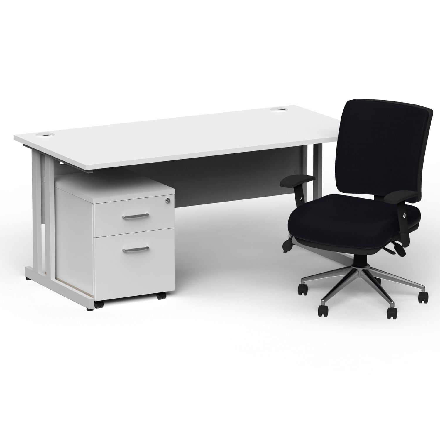 Impulse 1800mm Straight Office Desk White Top Silver Cantilever Leg with 2 Drawe
