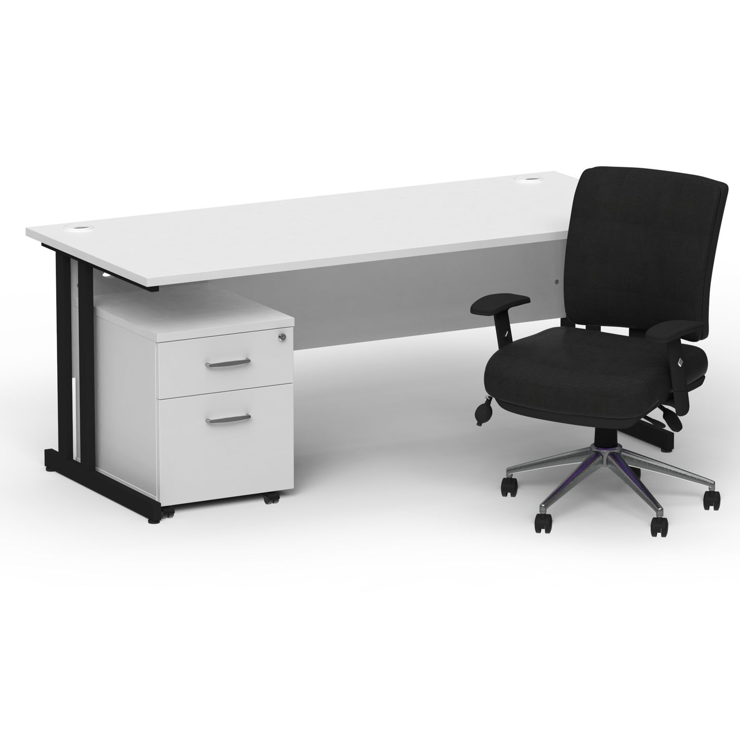 Impulse 1800mm Straight Office Desk White Top Black Cantilever Leg with 2 Drawer