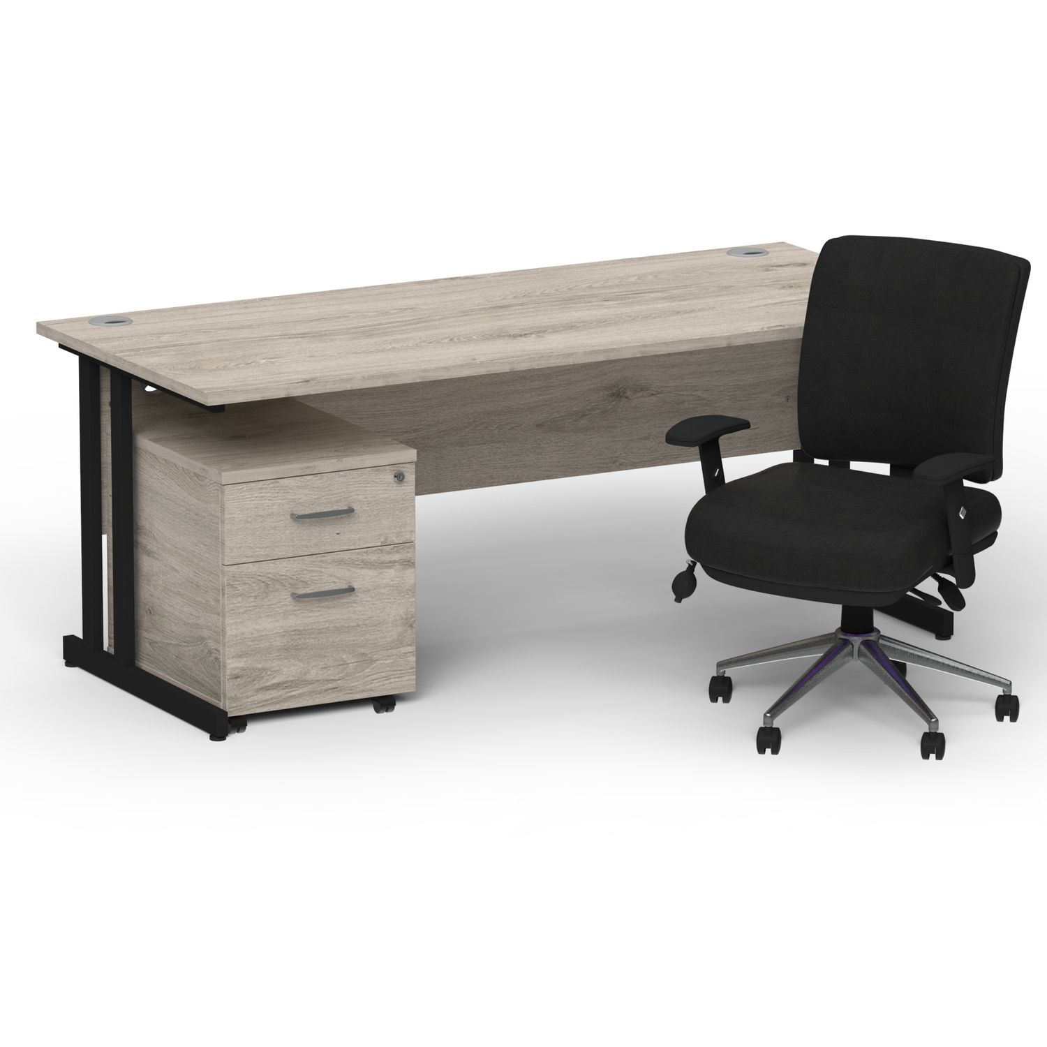 Impulse 1800mm Straight Office Desk Grey Oak Top Black Cantilever Leg with 2 Dra