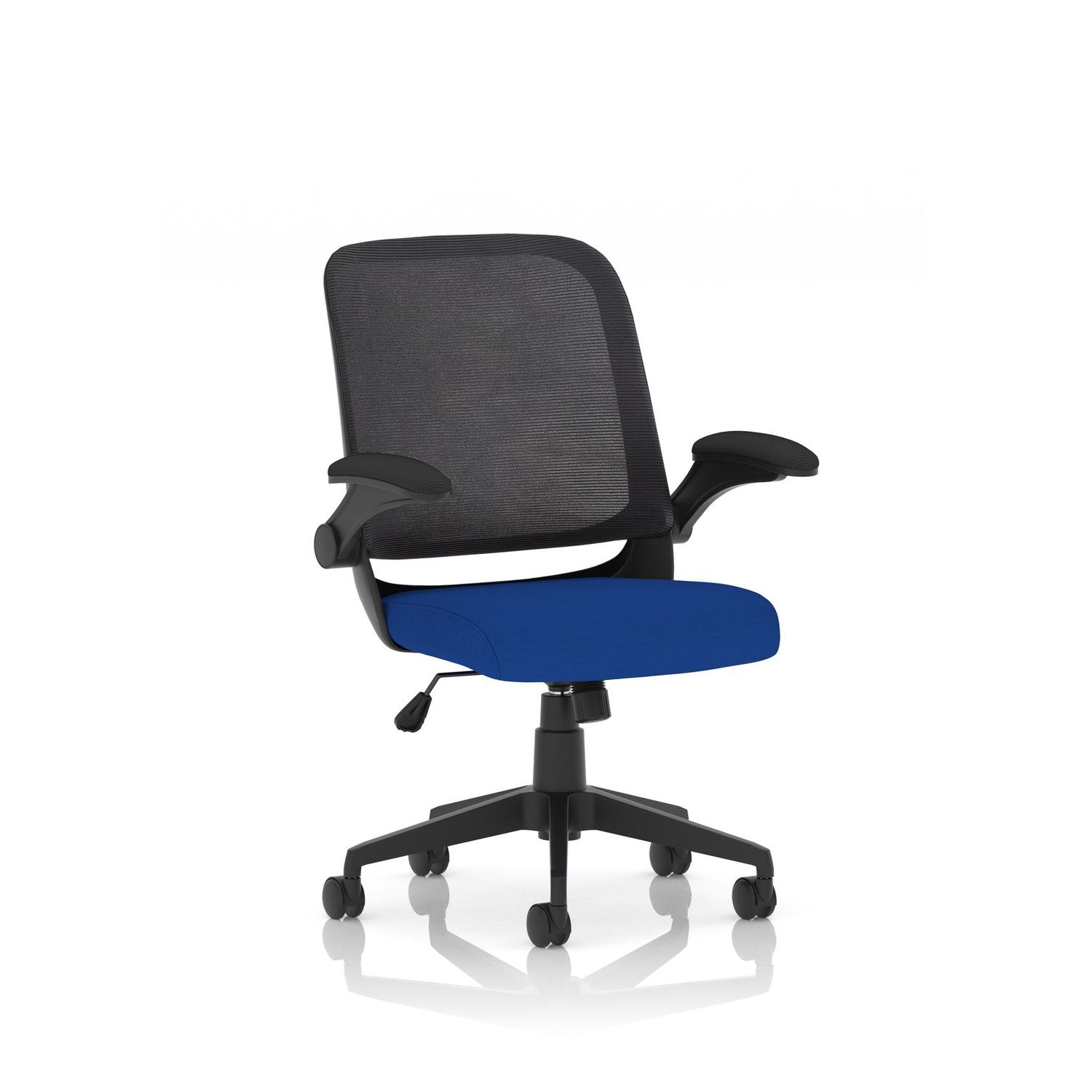 Crew Task Operator Bespoke Fabric Seat Stevia Blue Mesh Chair with Folding Arms
