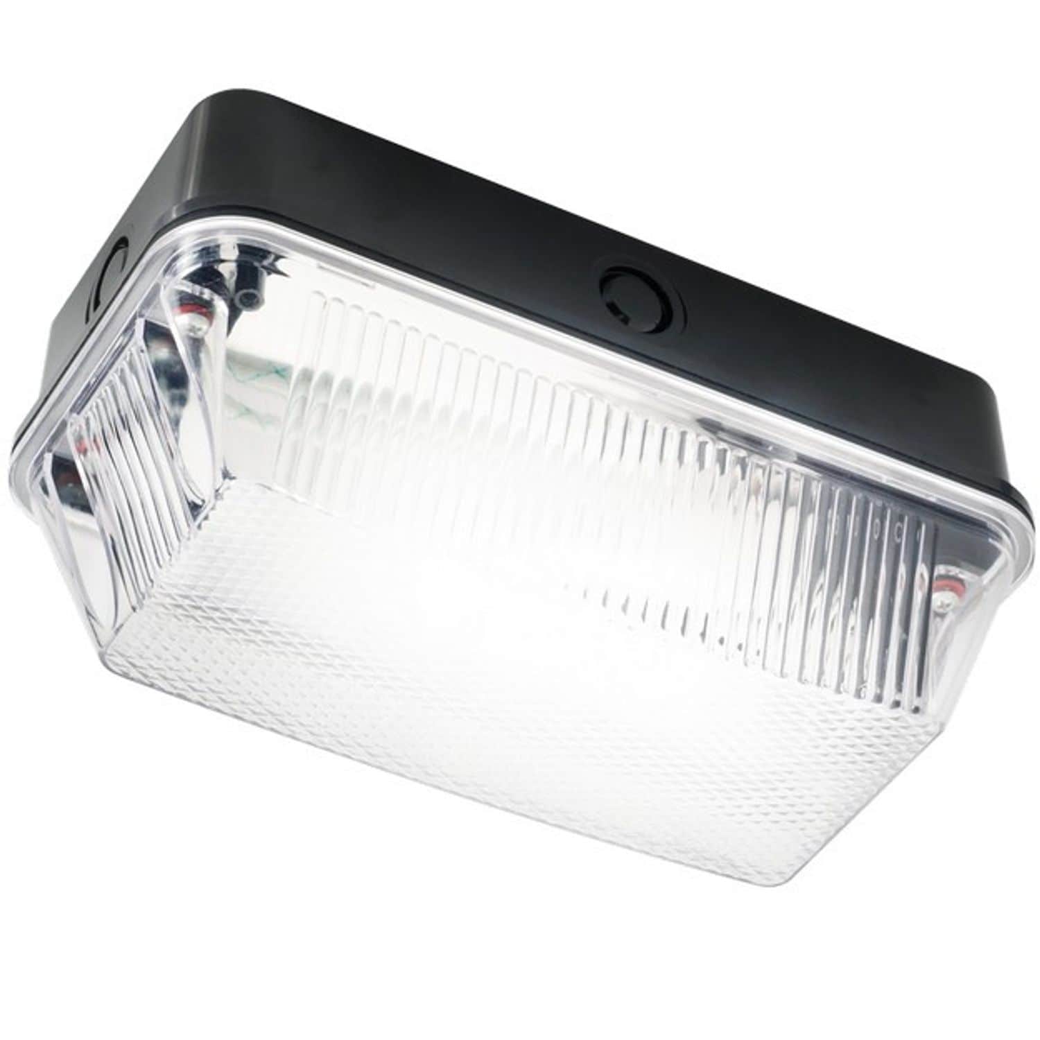 Knightsbridge Bulkhead with Clear Prismatic Diffuser and Black Plastic Base 230V