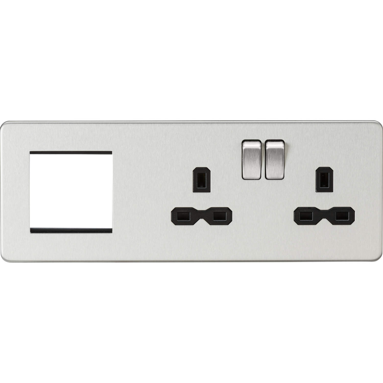 Knightsbridge Screwless 13A 2G Dp Socket + 2G Modular Combination Plate - Brushe