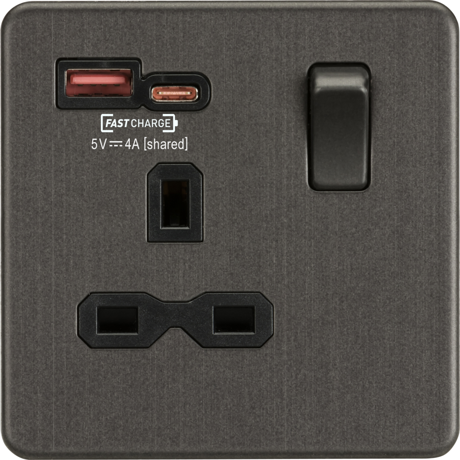 Knightsbridge 13A 1G Switched Socket with Dual Usb )Fastcharge ( A+C - Smoked Br