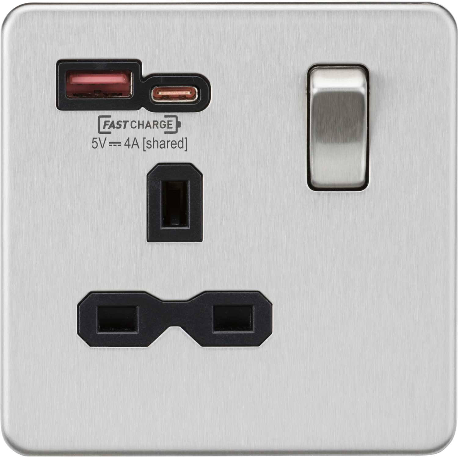 Knightsbridge 13A 1G Switched Socket with Dual Usb )Fastcharge ( A+C - Brushed C
