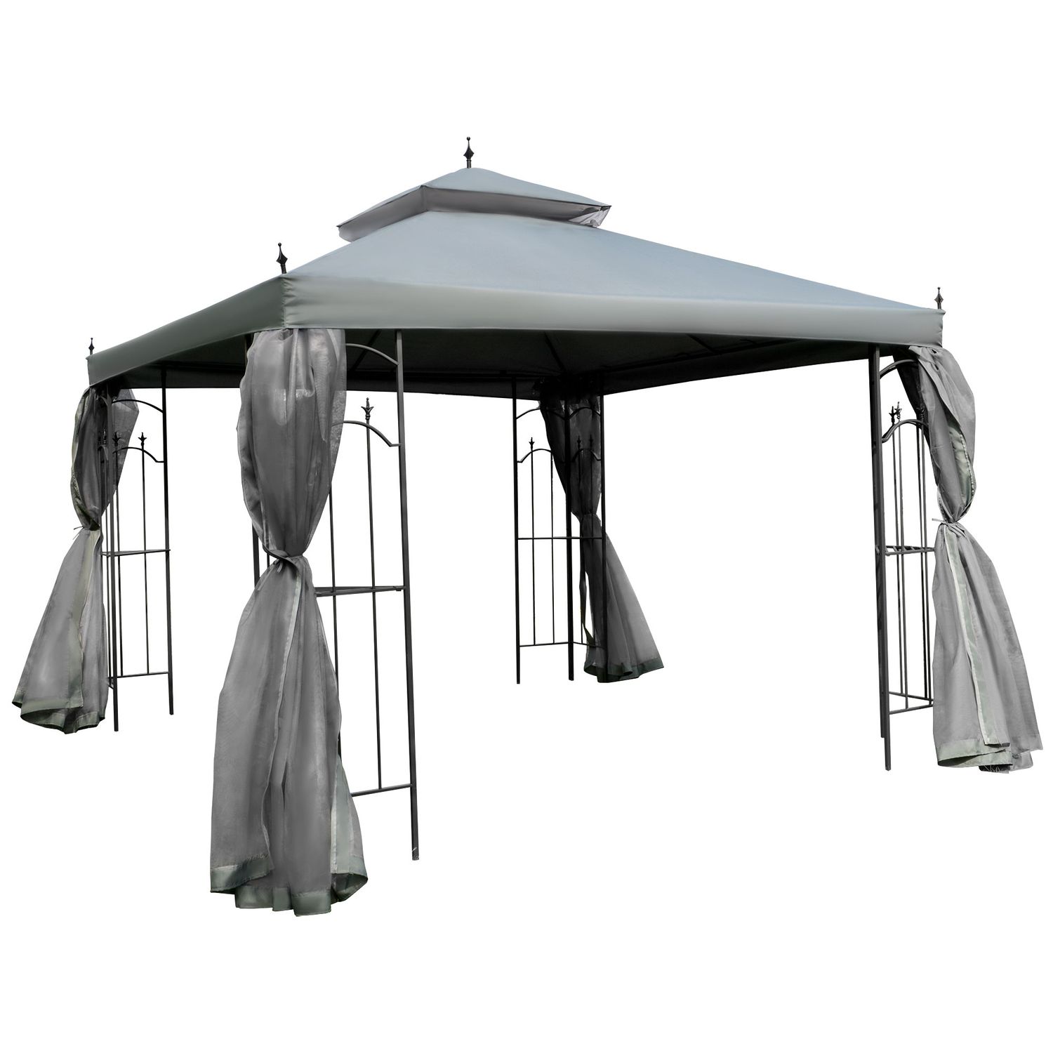 Outsunny 3 X 3 (M) Garden Gazebo Double Top Canopy w/Mesh Curtains Sun Shade Gre