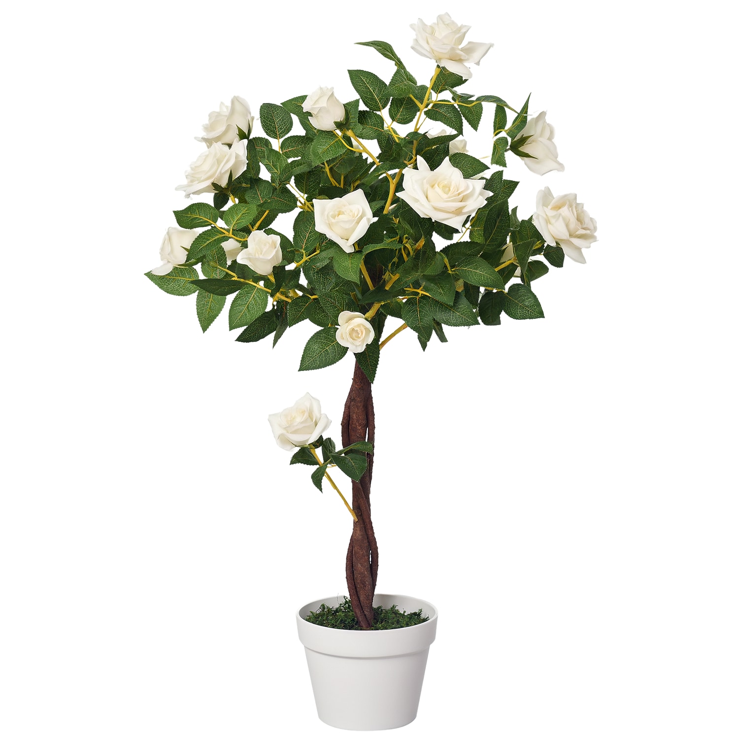 Outsunny 90cm/3FT Artificial Rose Tree Fake Decorative Plant w/21 Flowers Pot Wh