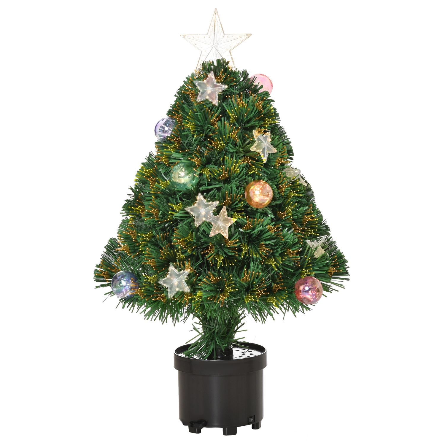 HOMCOM 2FT Pre-Lit Artificial Fibre Optic Christmas Xmas Tree w/Lights Mini Deco