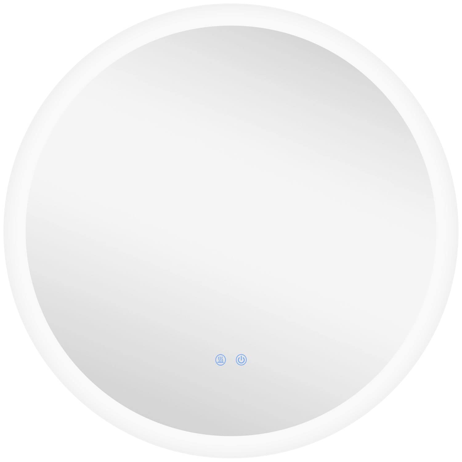 kleankin Round LED Bathroom Mirror with 3 Colour Lights, Dimmable Touch Switch,