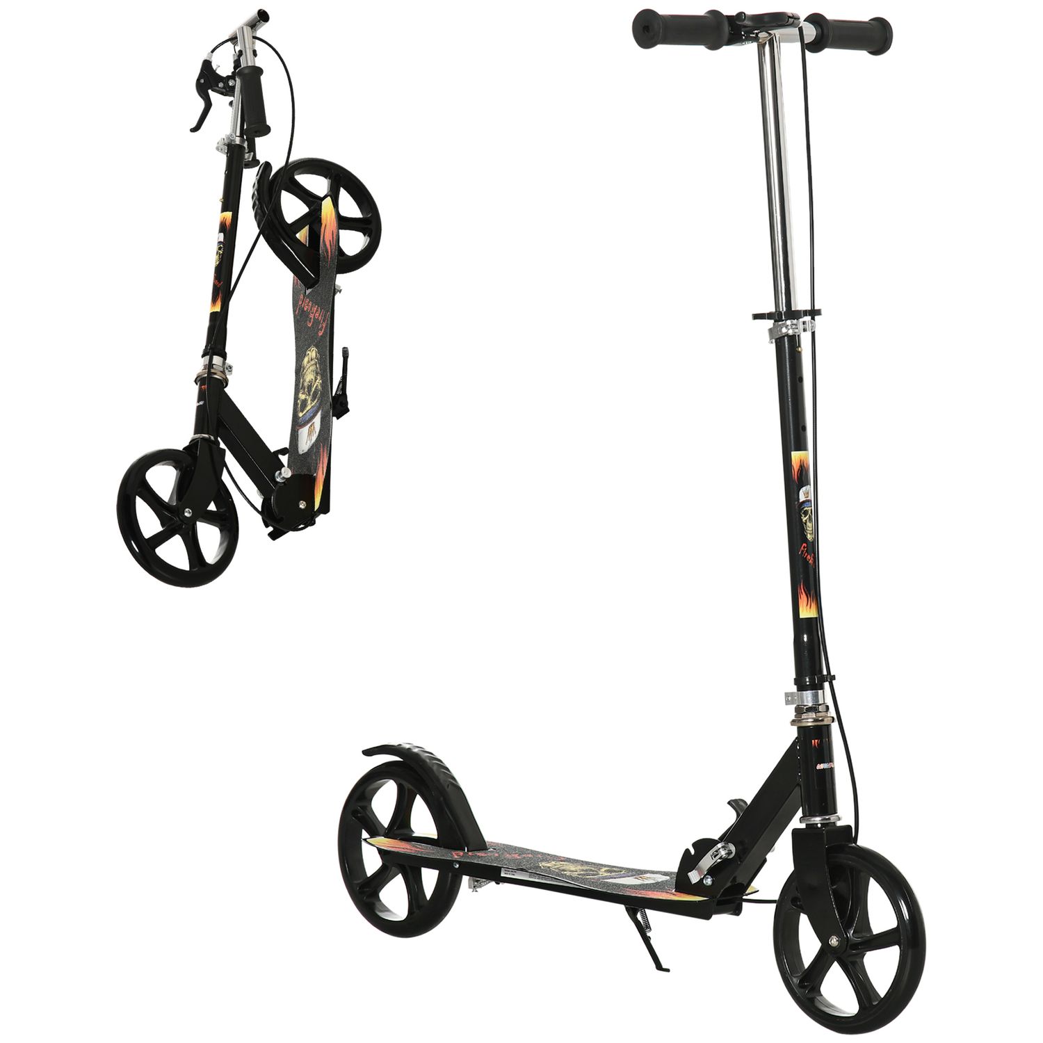 HOMCOM Foldable Kids Toddler Scooter W/Adjustable Height, Brake, Big Wheels - Bl
