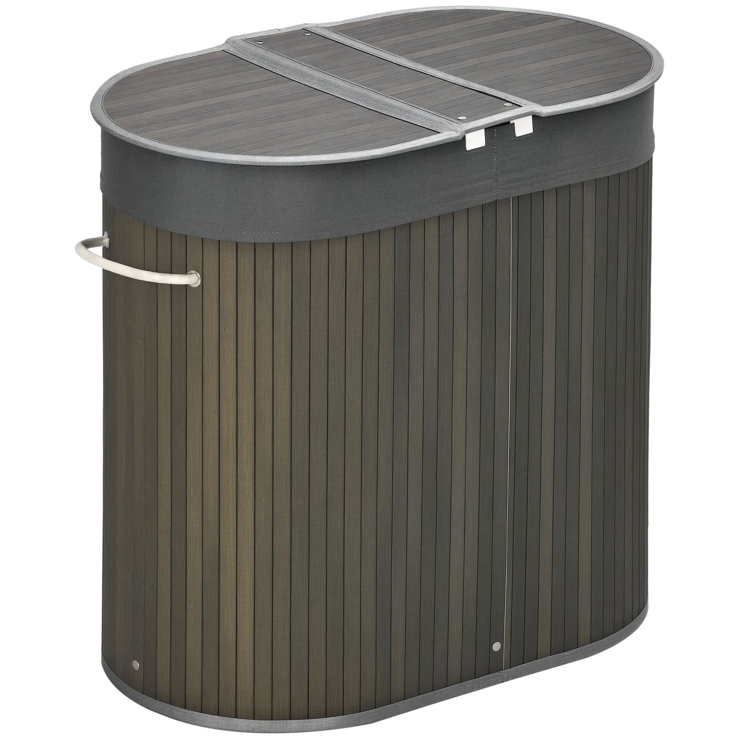 HOMCOM Bamboo Laundry Basket with Lid 100 Litres Laundry Hamper w/2 Sections Gre