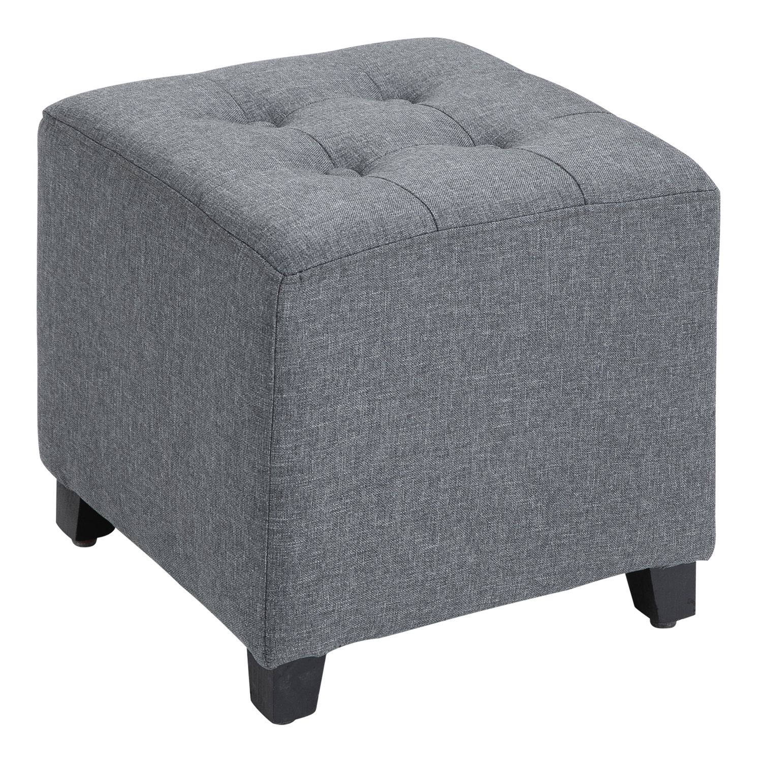 HOMCOM Linen-Look Square Ottoman Footstool W/Button Tufts Wood Frame Padding Gre