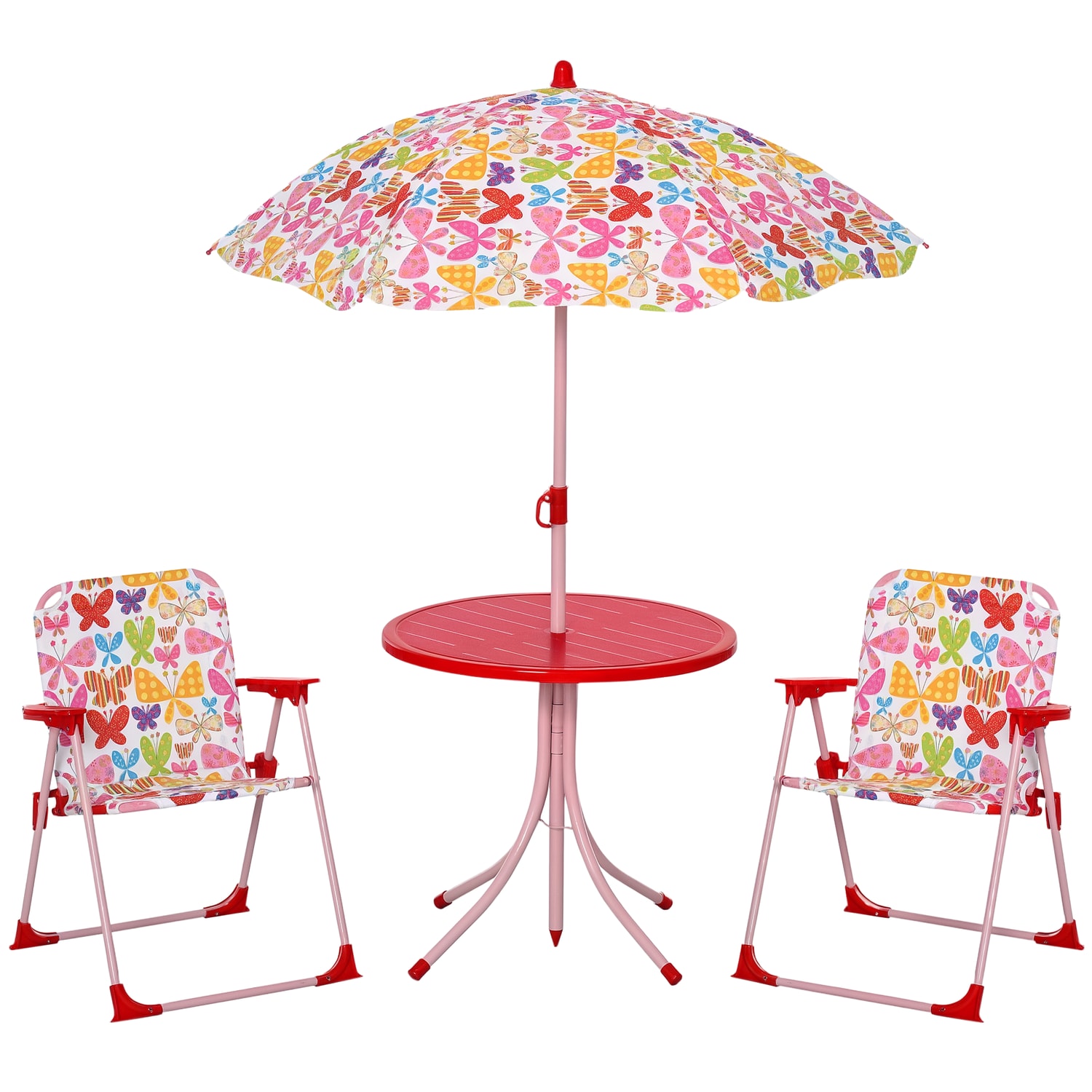 Outsunny Kids Folding Picnic Table Chair Set Butterfly Pattern Outdoor W/Parasol