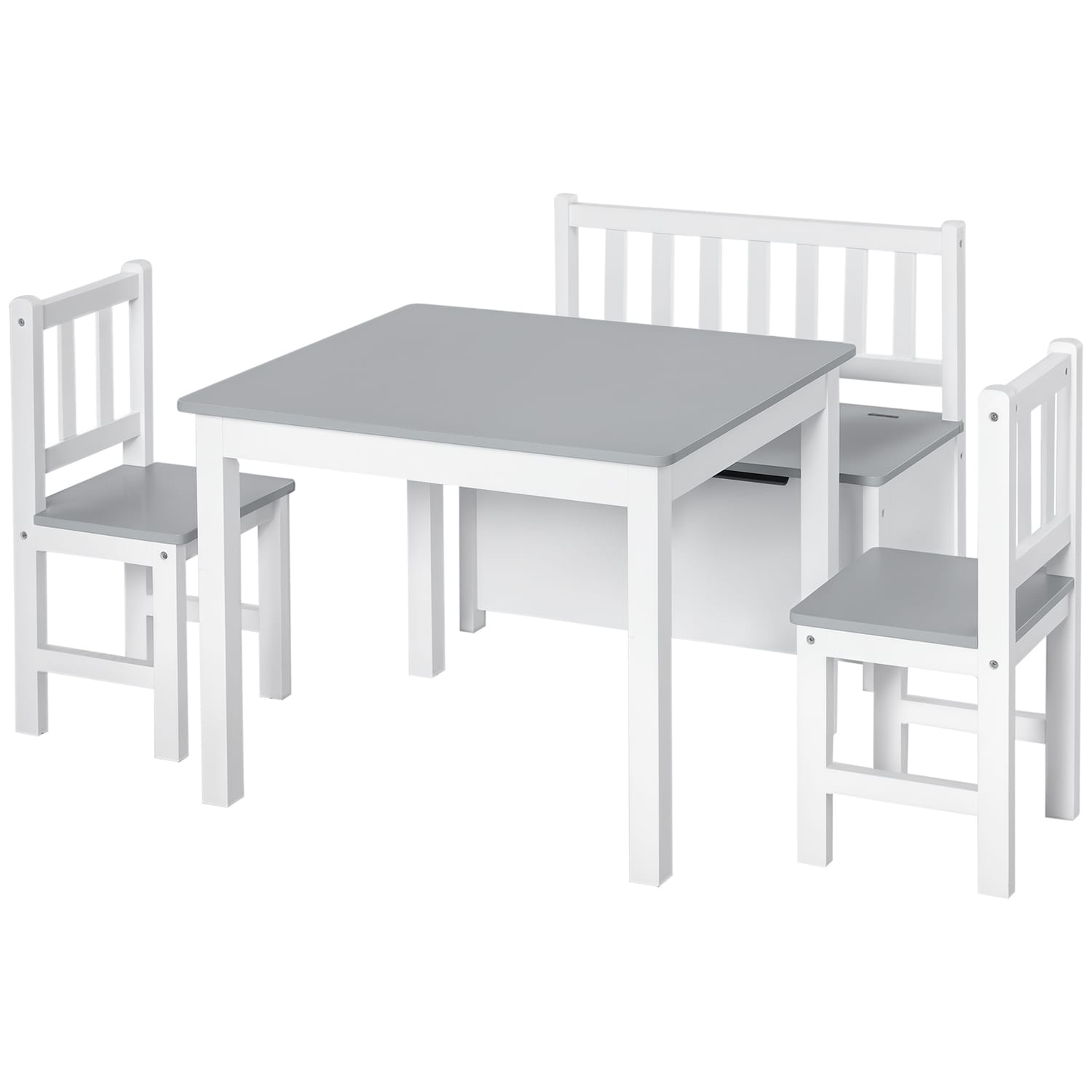 HOMCOM 4-Piece Kids Table and Chair Wood Bench with Storage Feature, Gift for To