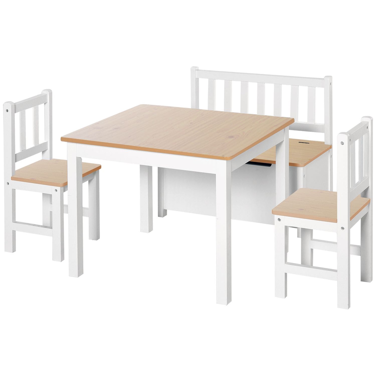 HOMCOM Wooden Kids Play Table Chairs Set Storage Stool Furniture Toddlers Childr