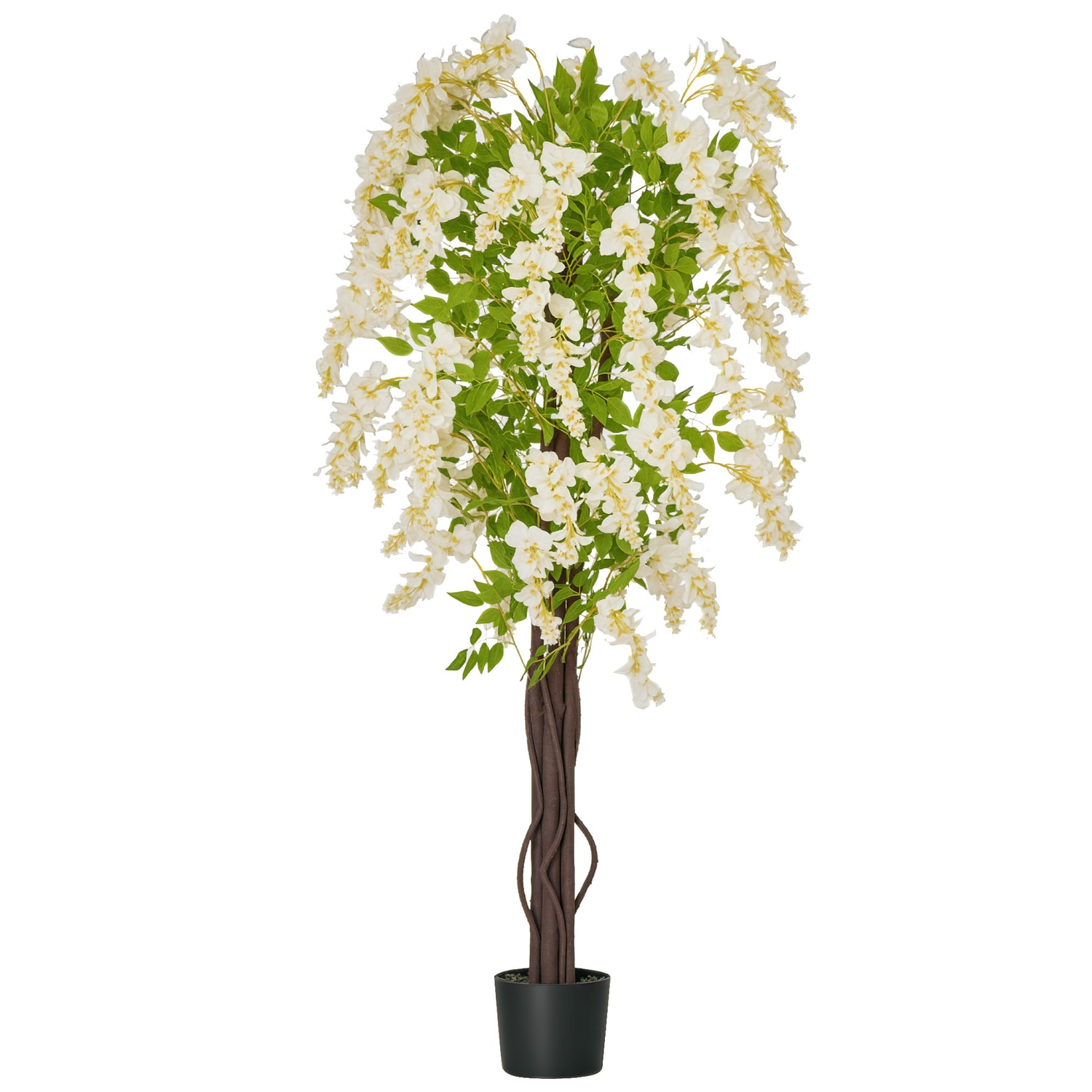 HOMCOM Artificial Realistic White Wisteria Tree In Pot Plant for Outdoor D Cor,