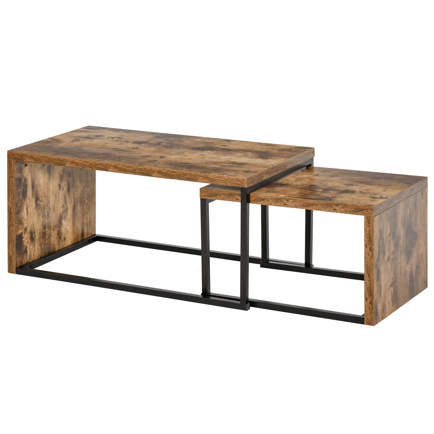 HOMCOM 2 Pieces Coffee Tables Set Industrial Style Side Table Living Room Bedroo