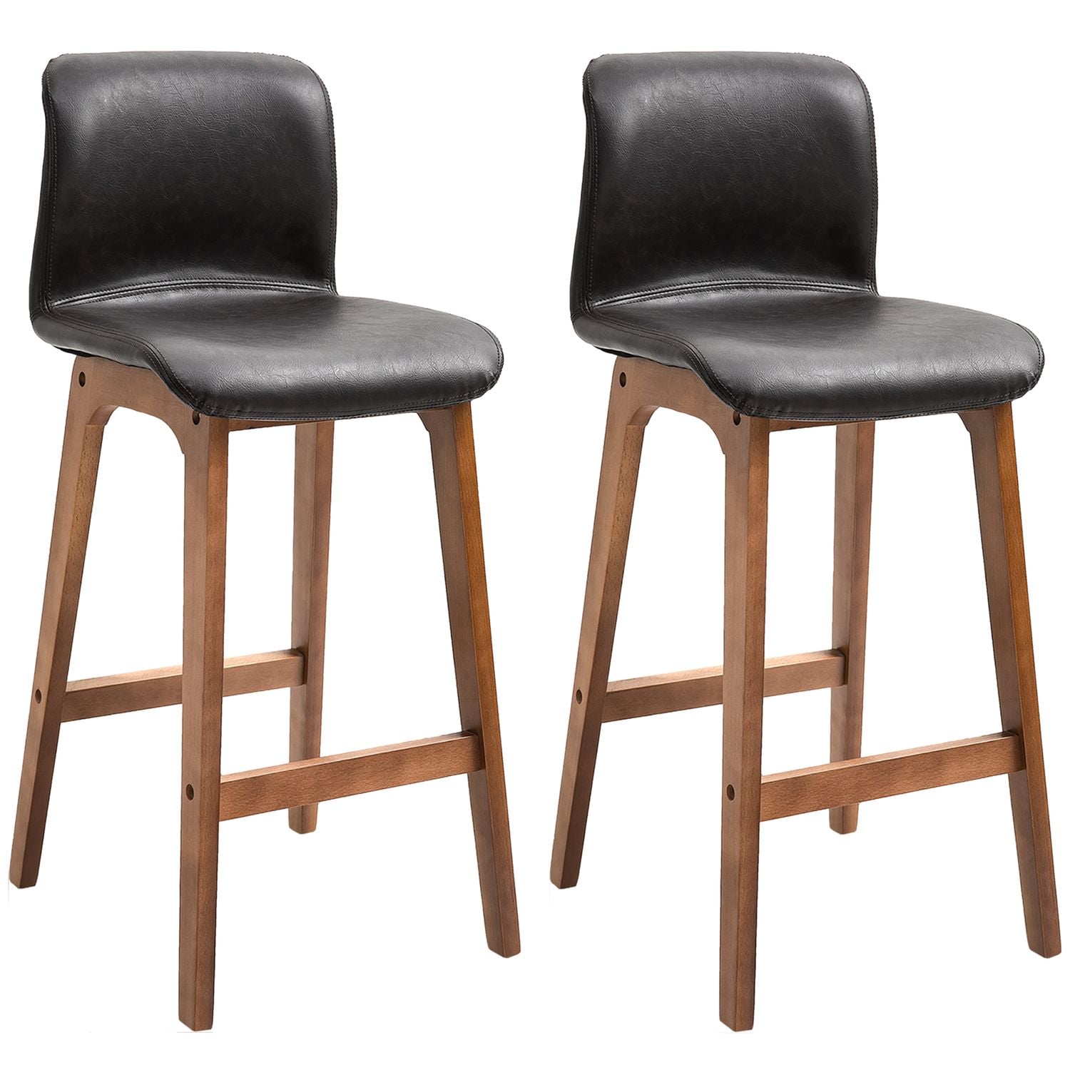 HOMCOM 2 Pcs 93cm Faux Leather Bar Stools Wooden Frame Footrest Padding High Bac