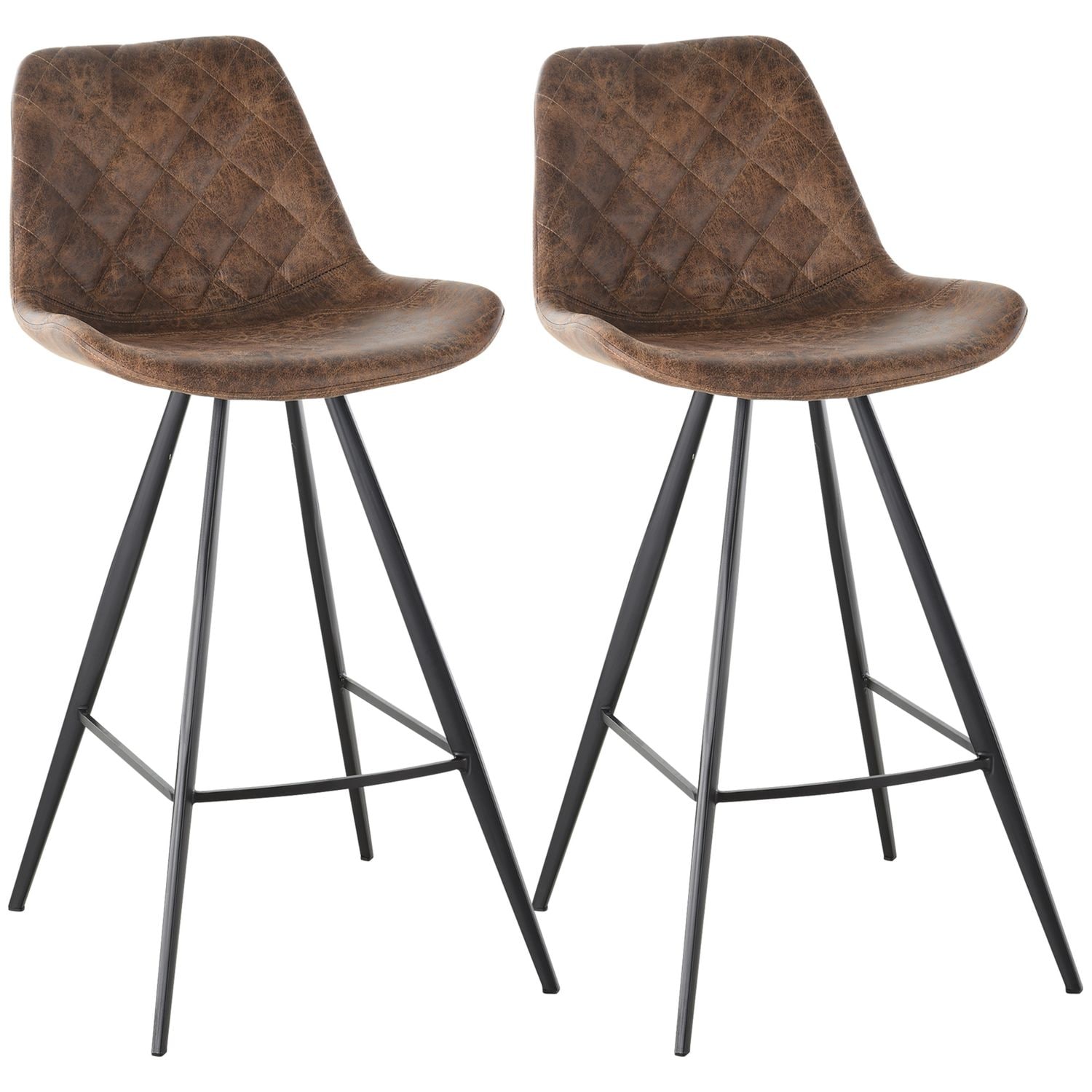 HOMCOM Set of 2 Bar Stools Vintage PU Leather Tub Seats Padded w/Steel Frame Bro