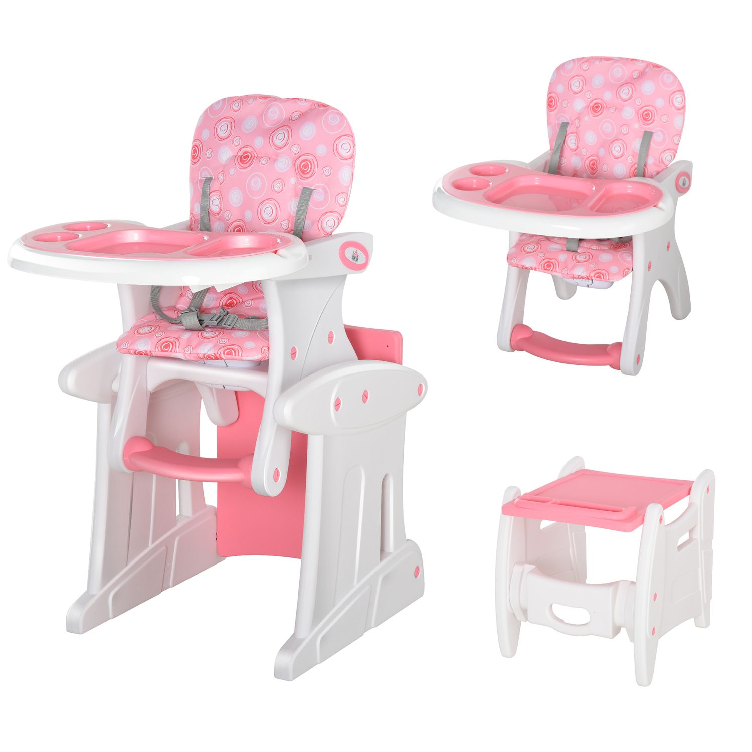 HOMCOM 3 in 1 Convertible Baby High Chair Booster Seat Table and Chair Set Adjus