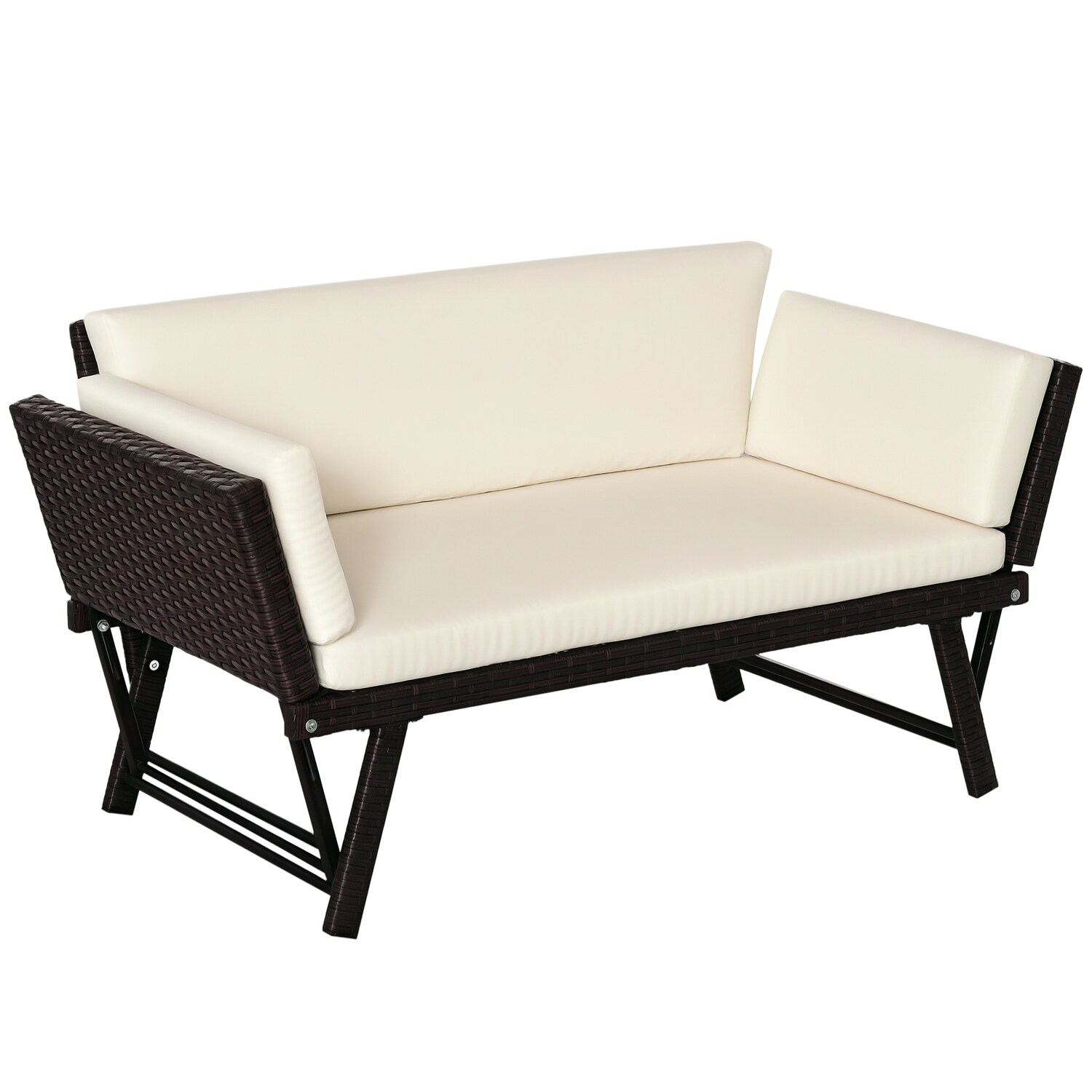 Outsunny 2 in 1 Rattan Folding Daybed Sofa Bench Garden Chaise Lounger w/Cushion