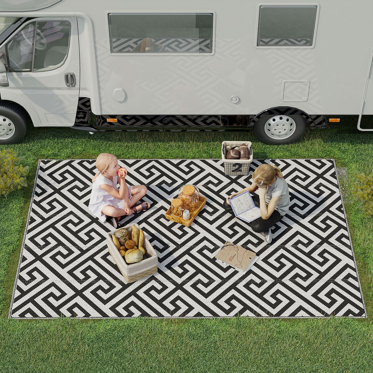 Outsunny Outdoor Plastic Straw Rug Portable RV Camping Mat for Garden Deck Picni