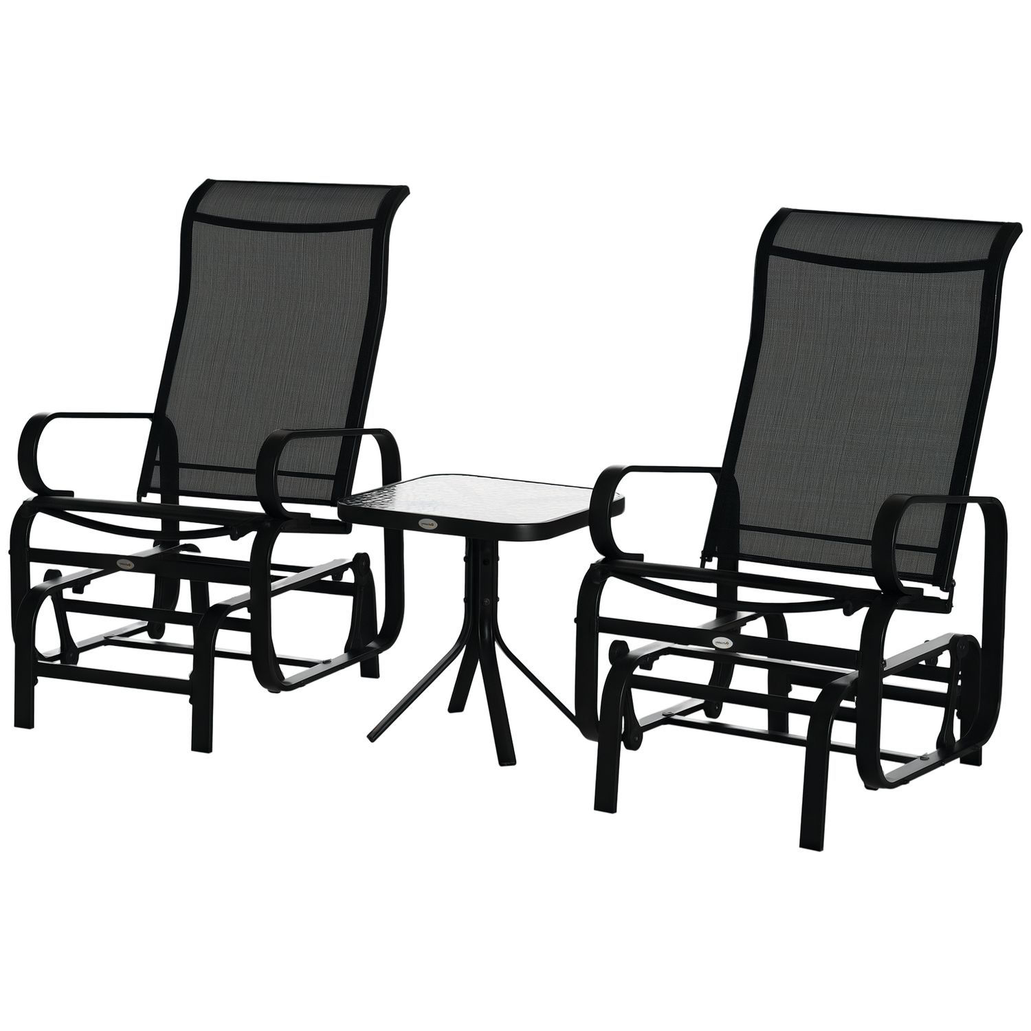 Outsunny 3PCS Outdoor Metal Gliding Rocking Chair w/Tea Table Garden Furniture S