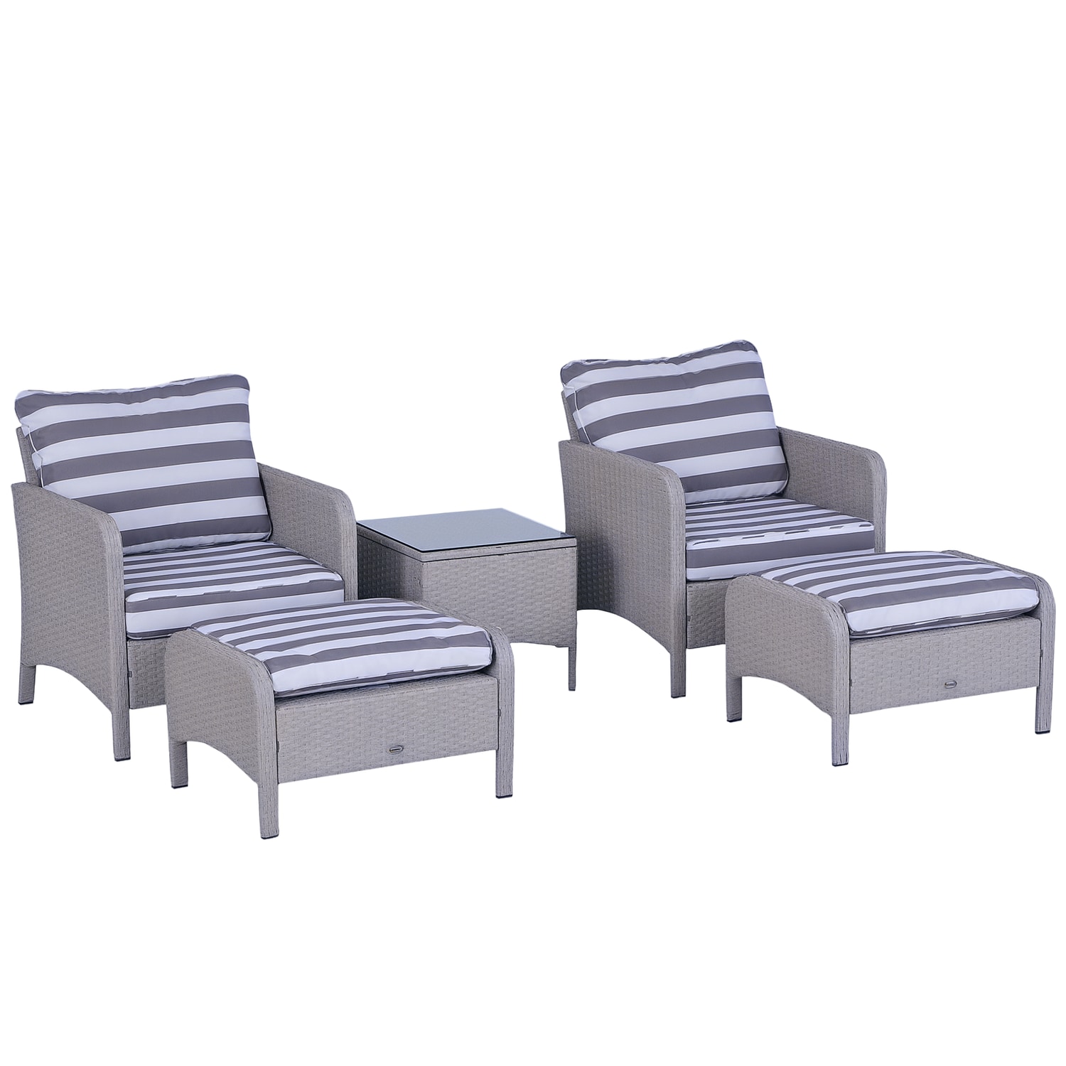 Outsunny 5 Pcs PE Rattan Garden Patio Furniture Set w/Chair Stool Coffee Table S