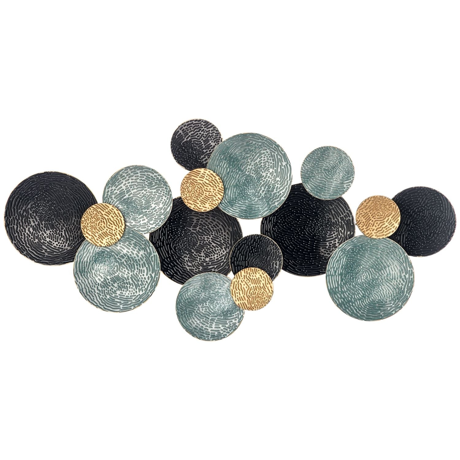 HOMCOM 3D Metal Wall Art Modern Circle Hanging Wall Sculpture Blue Gold Home Dec