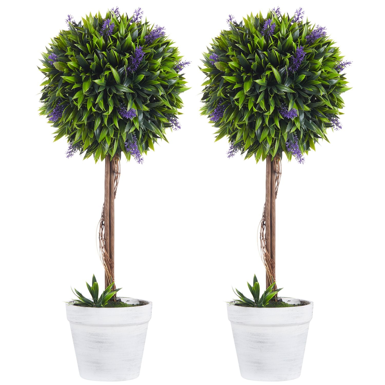 HOMCOM Set of 2 Decorative Artificial Plants Ball Trees with Flower for Indoor O