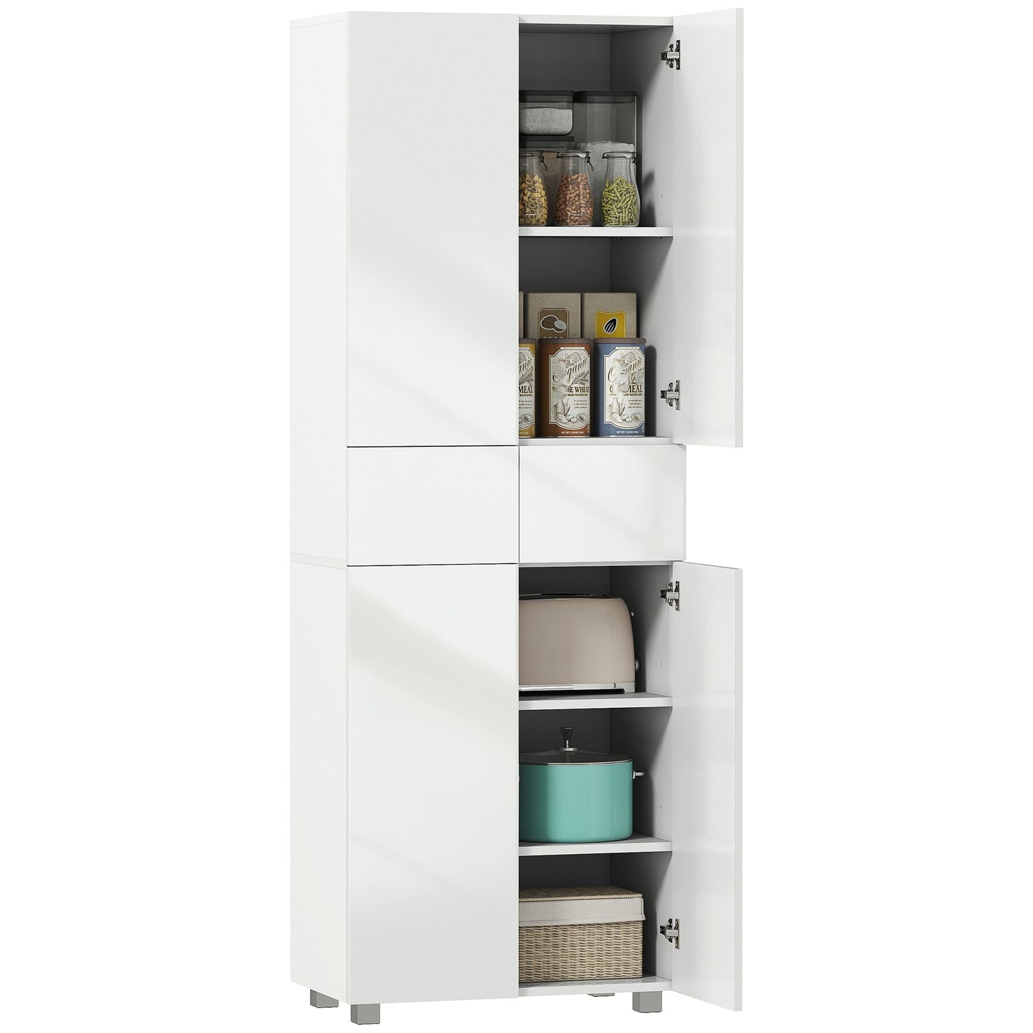 HOMCOM 4-Door Kitchen Cupboard Freestanding Storage Cabinet w/Shelves & Drawers