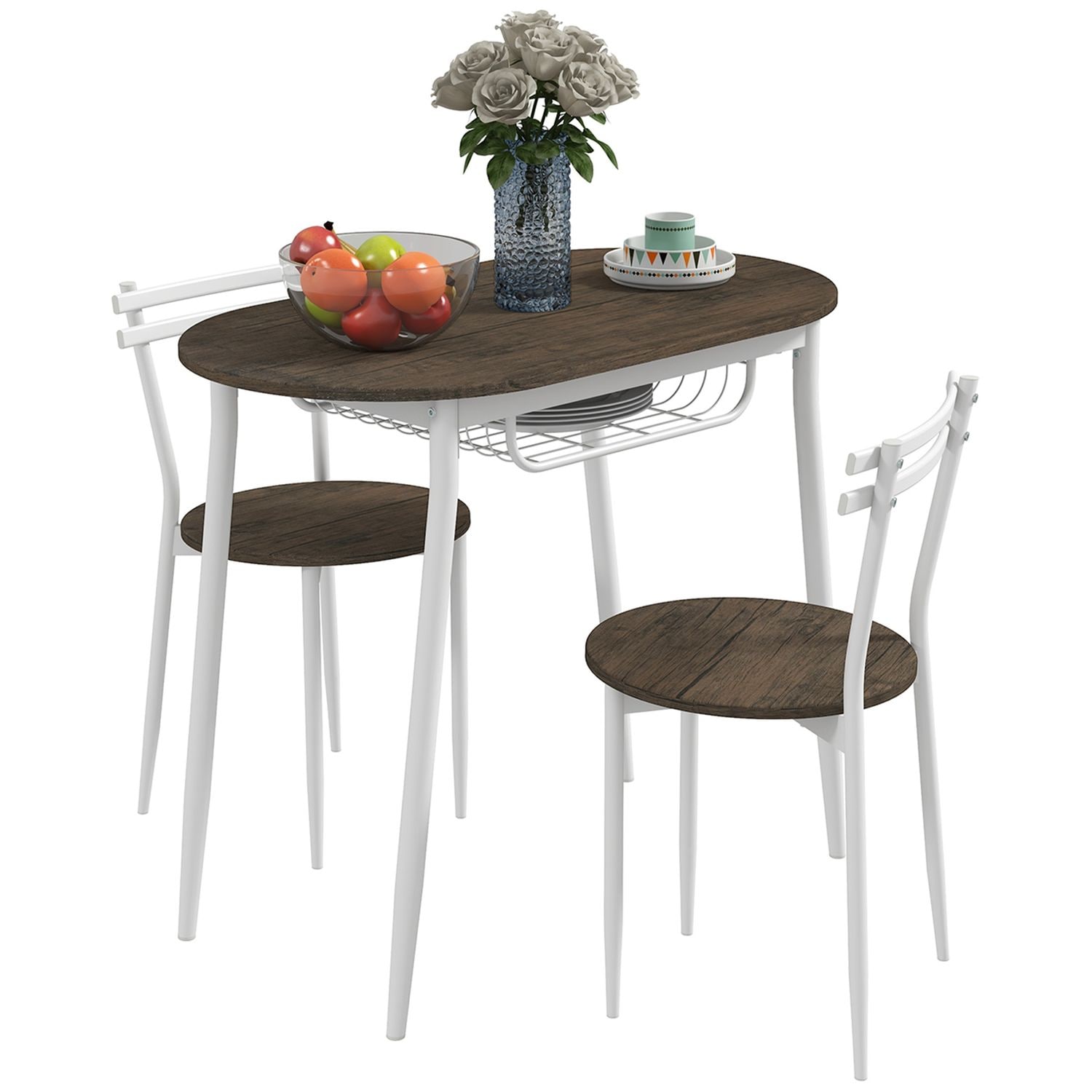 HOMCOM 3-Piece Dining Table and Chairs Set, Oval Kitchen Table with 2 Chairs Nat