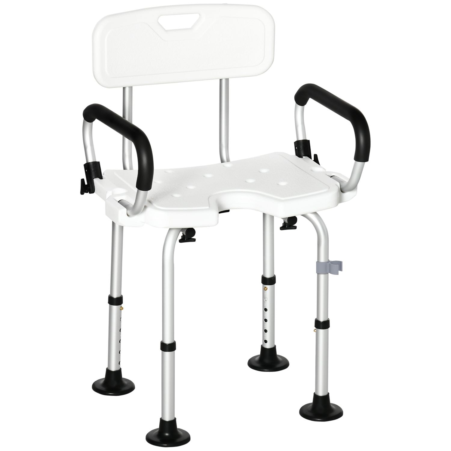 HOMCOM Shower Chair with Back and Arms Adjustable Shower Stool for Senior Disabl