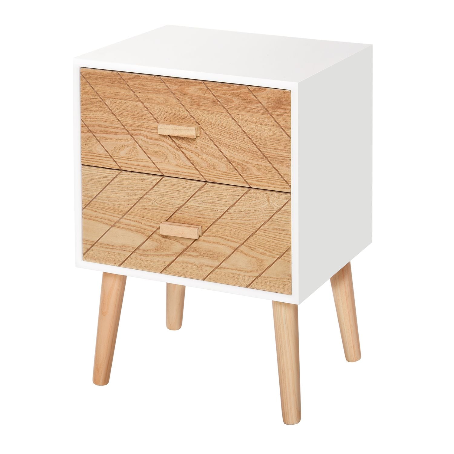 HOMCOM Nordic Style Scandinavian Bedside Table Drawers Cabinet Solid Wood Legs B
