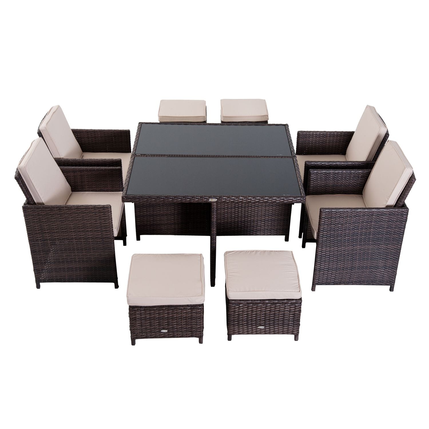 Outsunny 9 Pieces Rattan Dining Set Garden Furniture Cushion Seat Woven Rattan B