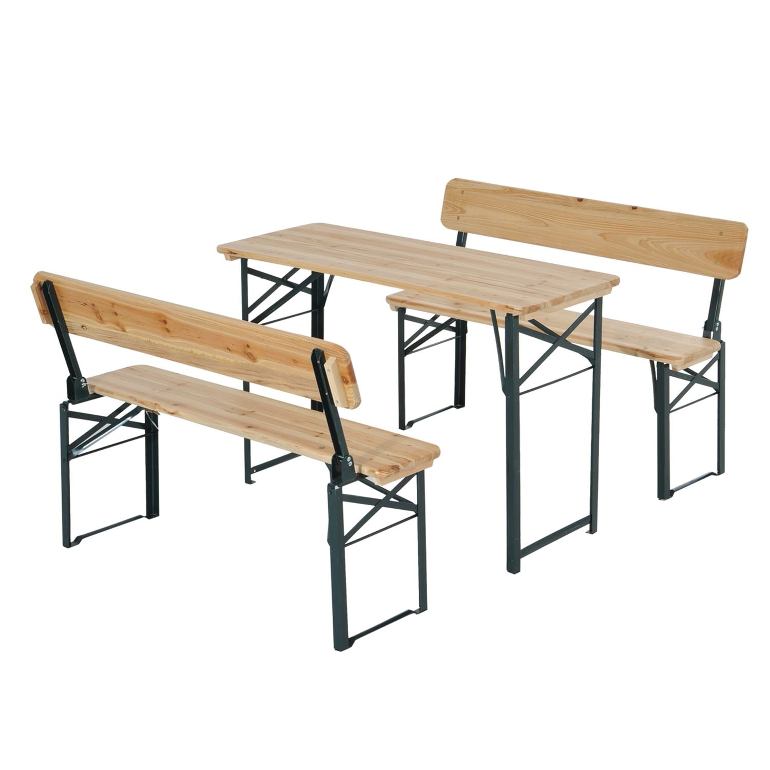Outsunny 3pcs Camping Table Chair Bench Wooden Garden Picnic Set Foldable Patio