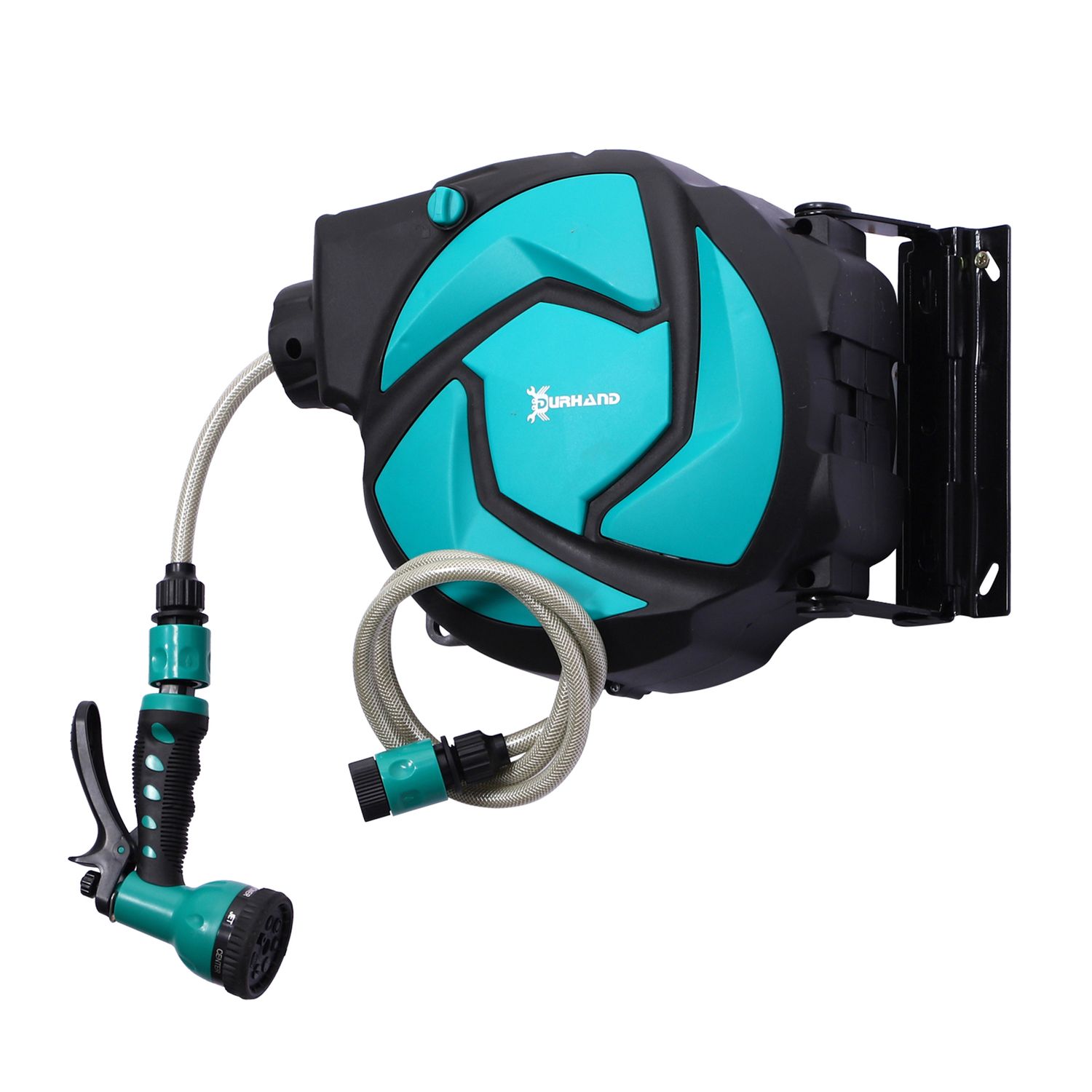 DURHAND Water Hose Reel Compact Garden Patio Car Locking Auto Retract Spray Nozz