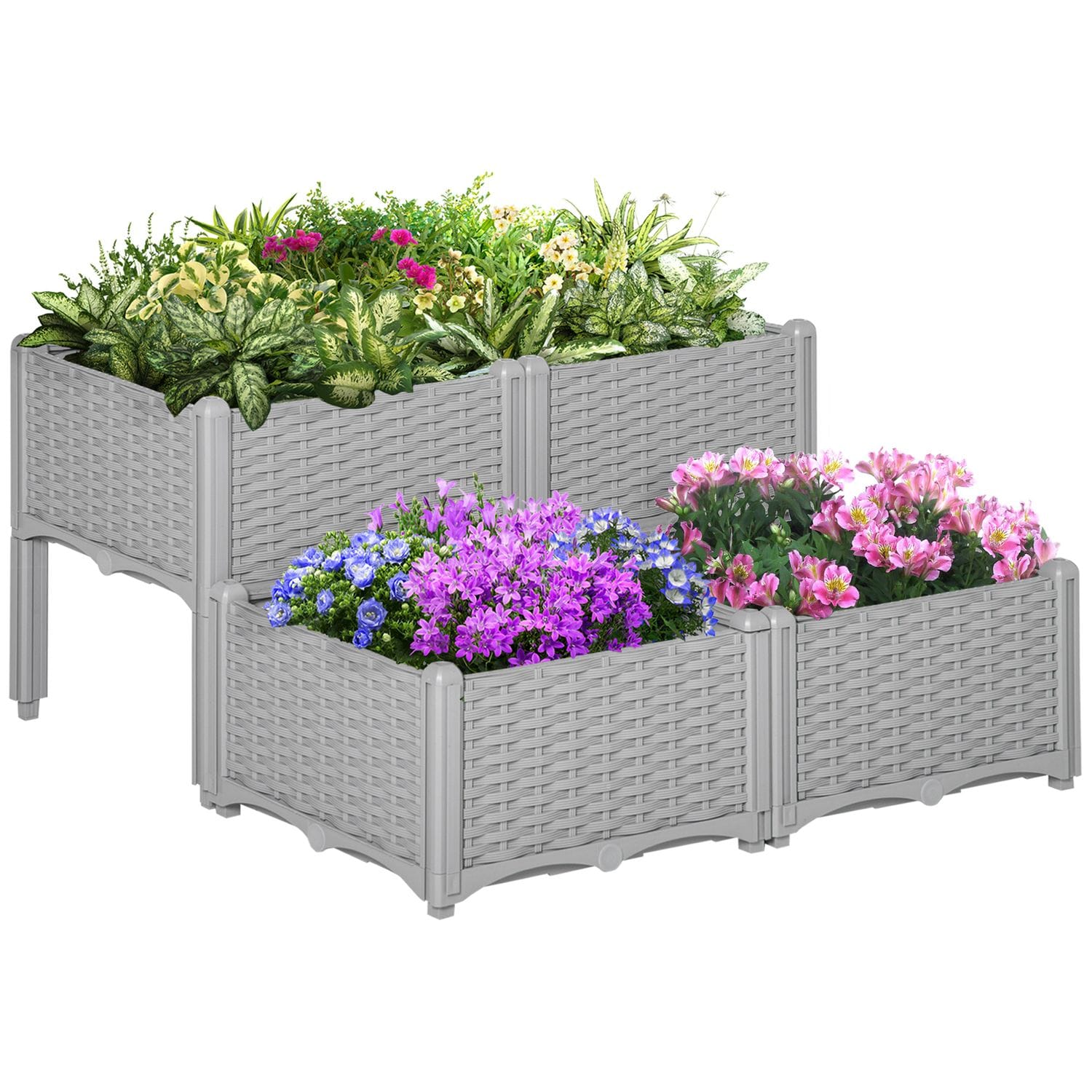 Outsunny Set of 4 Raised Flower Bed Vegetable Herb Plant Stand - 40 X 40 X 44 CM