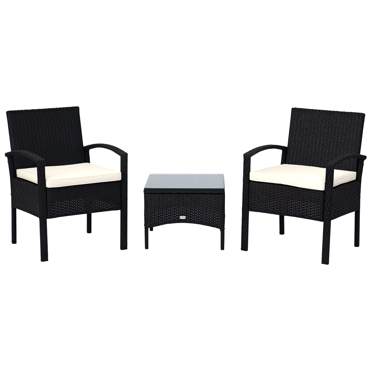Outsunny 3 Pieces Rattan Set Furniture Garden Cushion Bistro Wicker Brown Patio