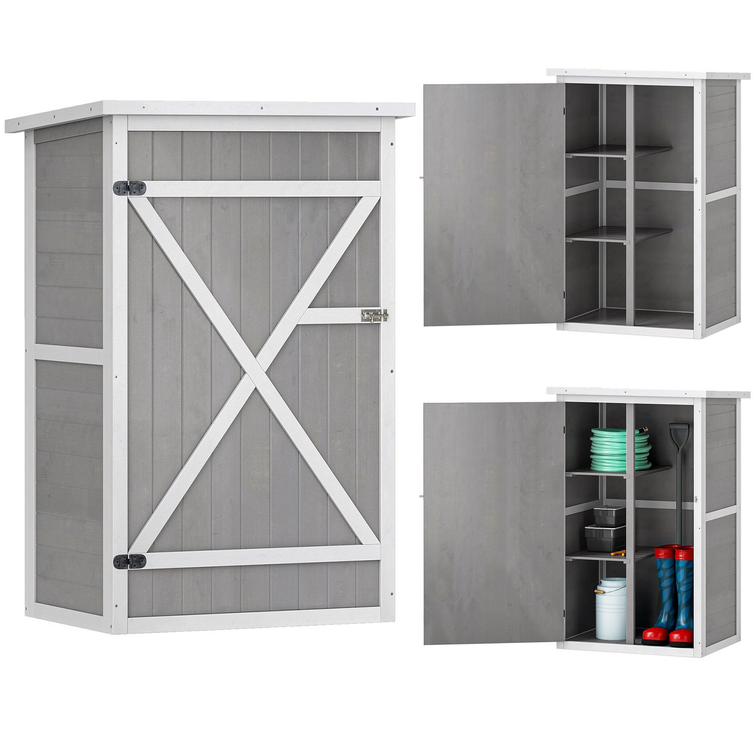 Outsunny Garden Shed Wooden Garden Tool Storage Shed w/2 Shelves 75 X 56 x115cm