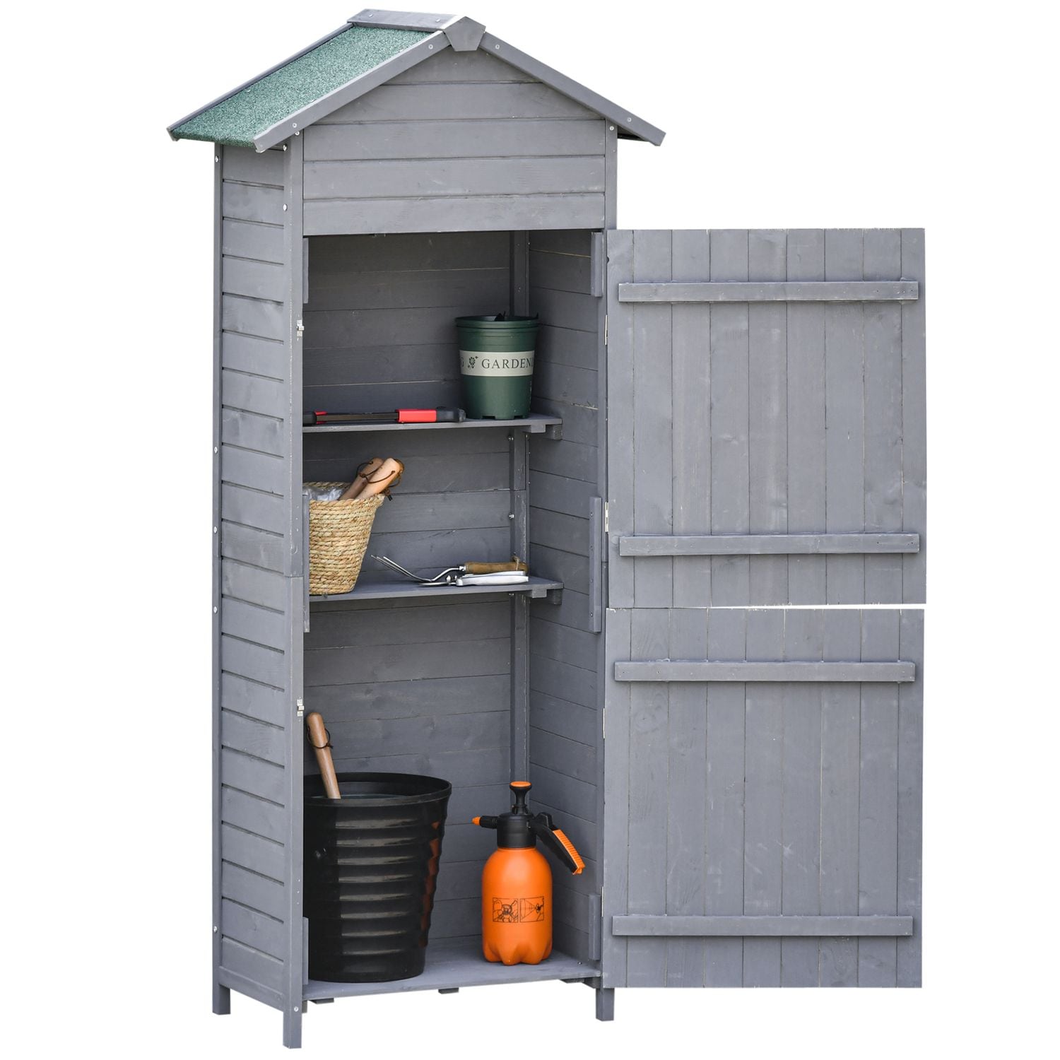 Outsunny Wooden Garden Storage Shed Tool Cabinet w/Two Lockable Door 189x82x49cm