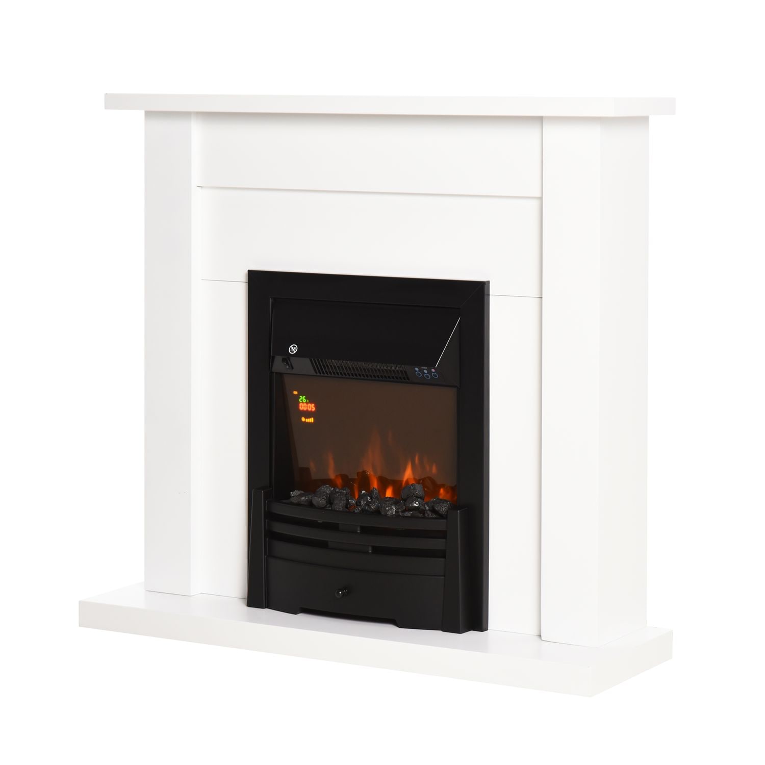 HOMCOM 1000W/2000W Electric Fire & Mantelpiece w/LED Flames Remote Timer Safe Cu