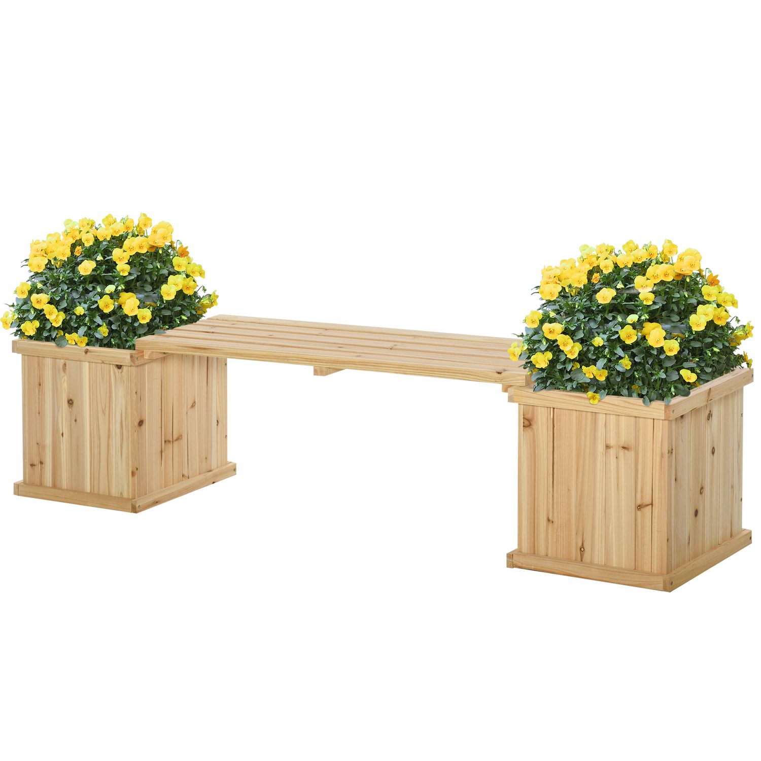 Outsunny Wooden Garden Planter and Bench Combination Garden Raised Bed for Patio